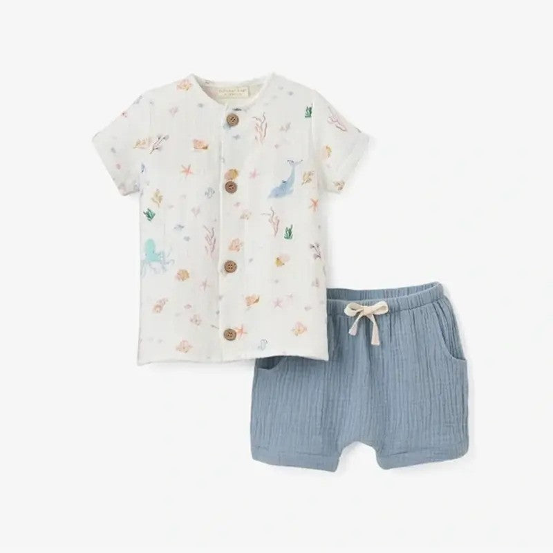 Elegant Baby Organic Muslin Tee & Short Set Ocean Adventure