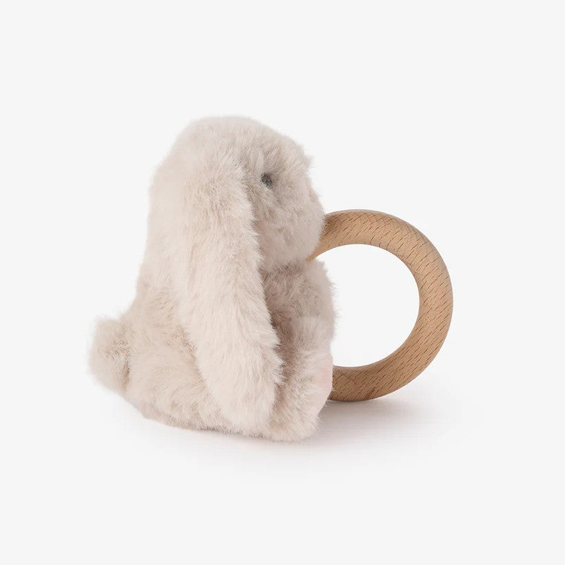 Elegant Baby Wooden Ring Rattle Plush Bunny Taupe