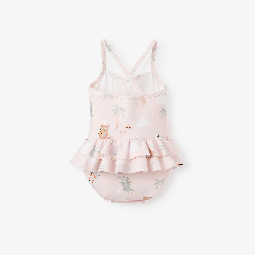 Elegant Baby Ruffle Swimsuit Pale Pink Rose Seaside Safari