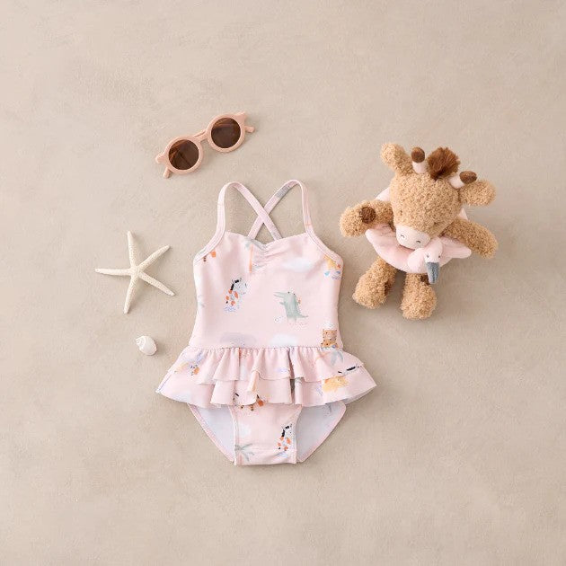 Elegant Baby Ruffle Swimsuit Pale Pink Rose Seaside Safari