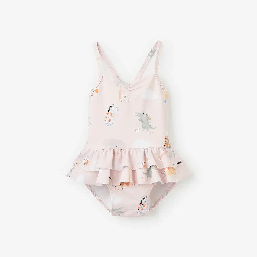 Elegant Baby Ruffle Swimsuit Pale Pink Rose Seaside Safari