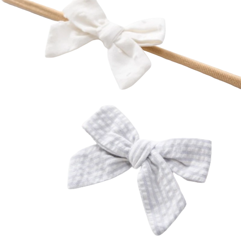 Elegant Baby Seersucker Blue Swiss Dot White Headband Set (0-12m)