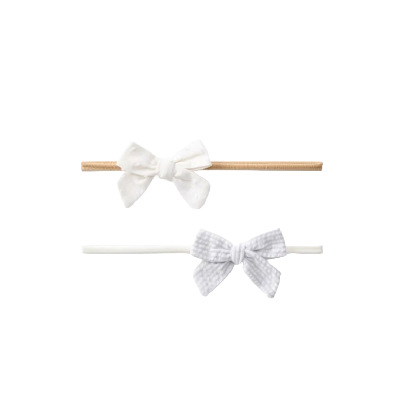 Elegant Baby Seersucker Blue Swiss Dot White Headband Set (0-12m)