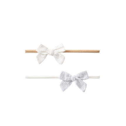 Elegant Baby Seersucker Blue Swiss Dot White Headband Set (0-12m)
