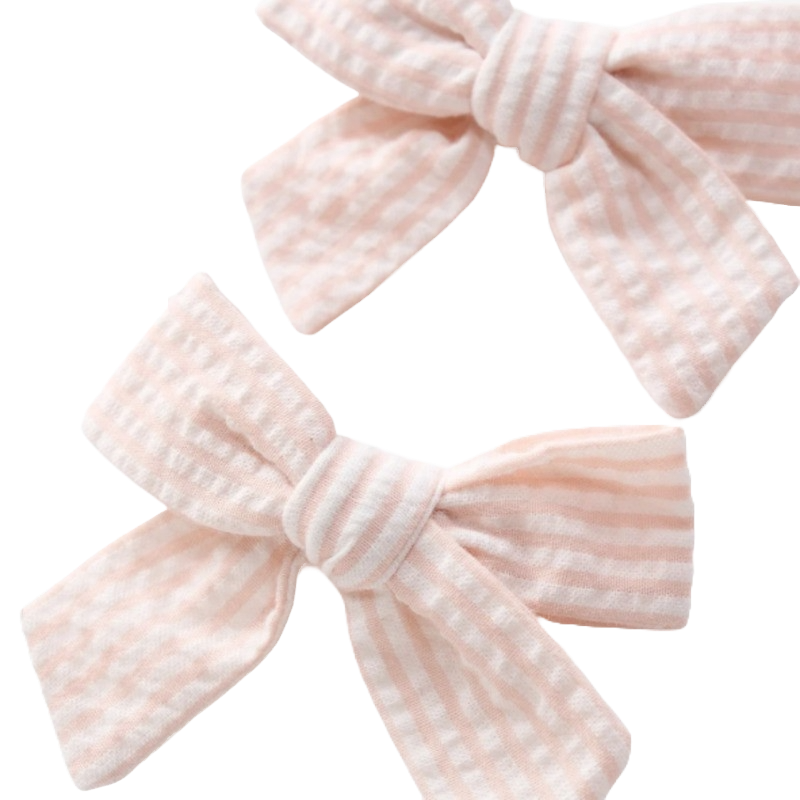 Elegant Baby Seersucker Bow Clip Set Pink Rose (0-12m)
