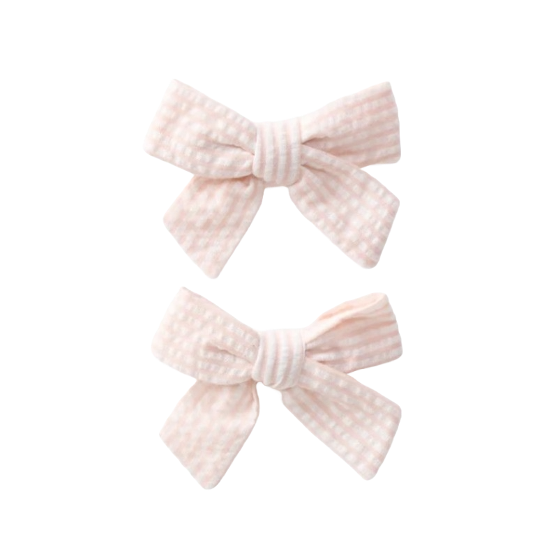 Elegant Baby Seersucker Bow Clip Set Pink Rose (0-12m)