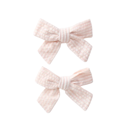 Elegant Baby Seersucker Bow Clip Set Pink Rose (0-12m)