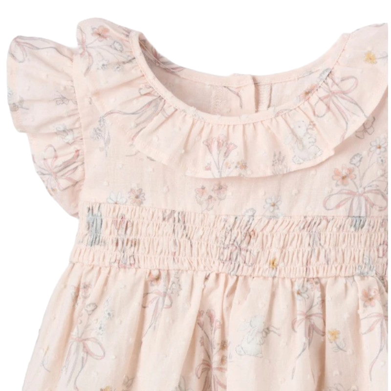 Elegant Baby Smocked Babydoll Top & Bloomer Set Fleur de Provence Pink Rose