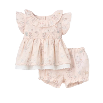 Elegant Baby Smocked Babydoll Top & Bloomer Set Fleur de Provence Pink Rose