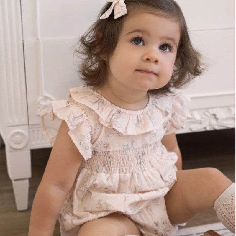Elegant Baby Smocked Bubble Cotton Fleur de Provence Pink Rose