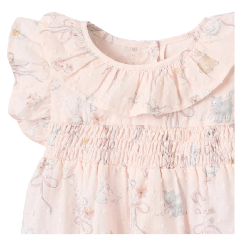 Elegant Baby Smocked Bubble Cotton Fleur de Provence Pink Rose