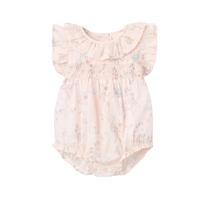 Elegant Baby Smocked Bubble Cotton Fleur de Provence Pink Rose
