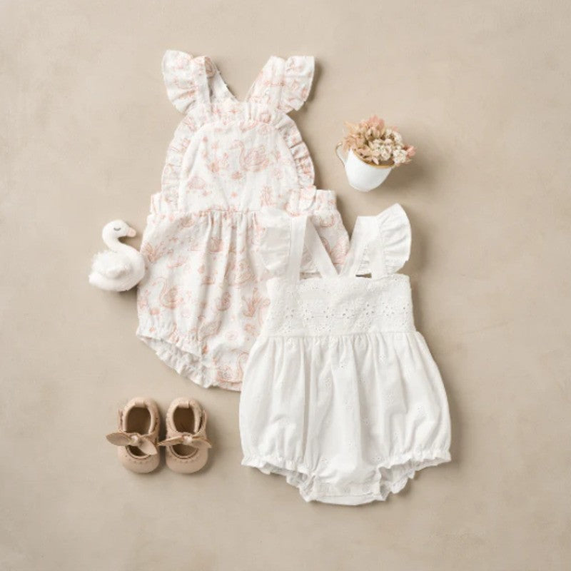 Elegant Baby Sunsuit Ruffle Eyelet Lace White Blanc