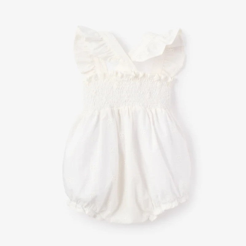Elegant Baby Sunsuit Ruffle Eyelet Lace White Blanc