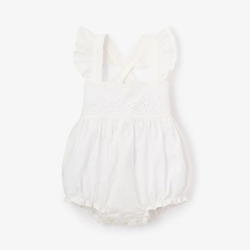 Elegant Baby Sunsuit Ruffle Eyelet Lace White Blanc