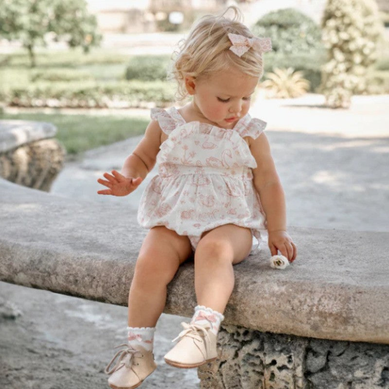 Elegant Baby Sunsuit Swiss Dot Swan Toile