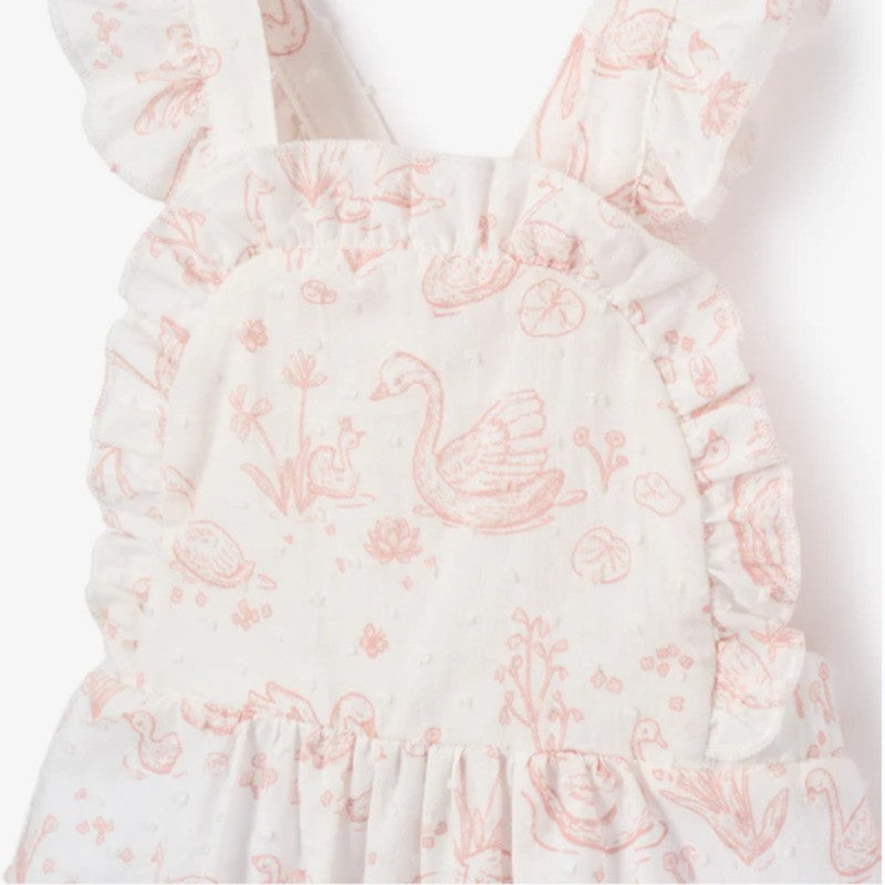 Elegant Baby Sunsuit Swiss Dot Swan Toile