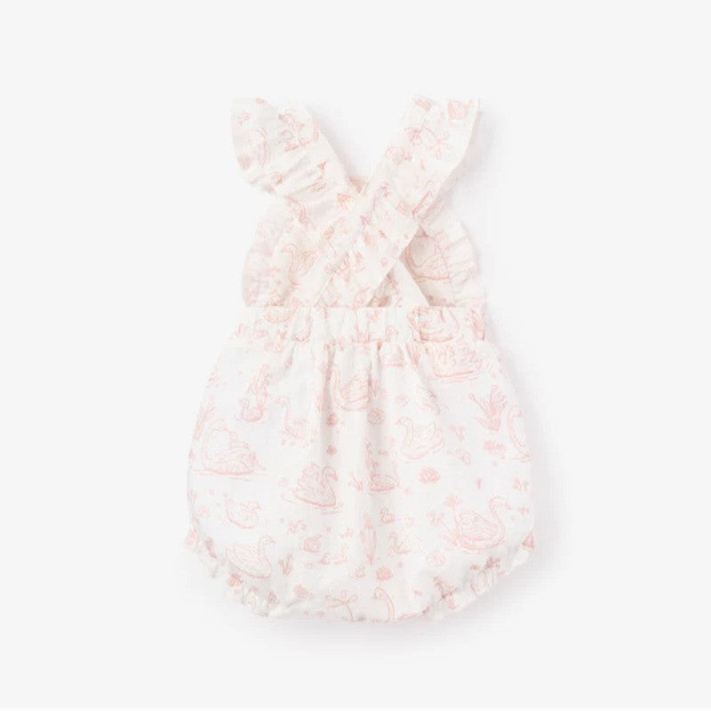 Elegant Baby Sunsuit Swiss Dot Swan Toile
