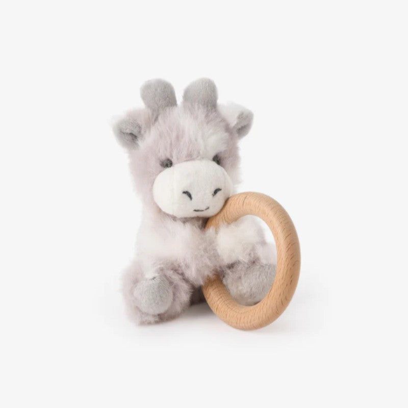 Elegant Baby Wooden Ring Rattle Plush Giraffe Gray