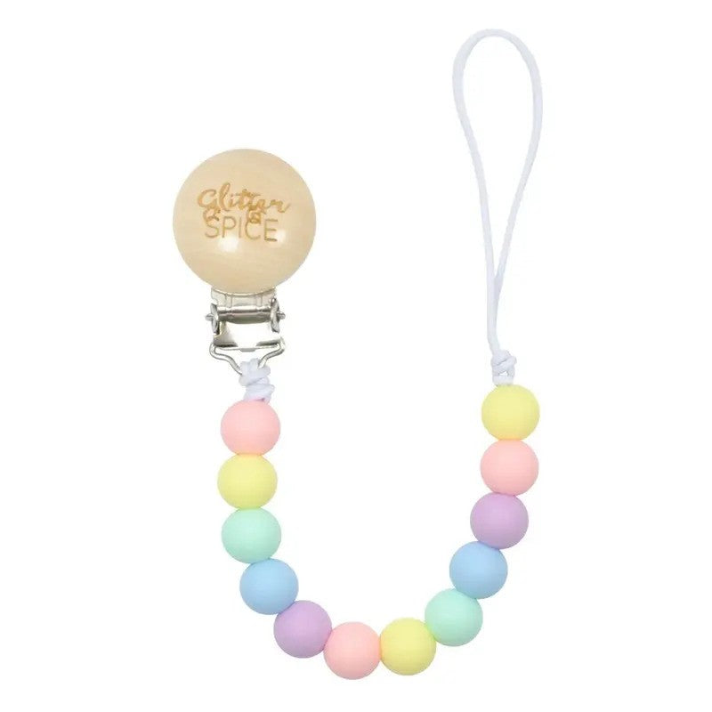 Glitter & Spice Silicone (BPA Free) Pacifier Clip - Rainbow