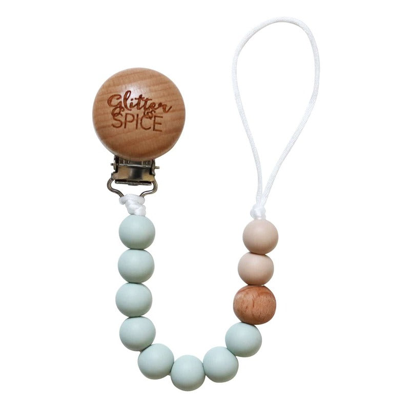 Glitter & Spice Silicone (BPA Free) Pacifier Clip Sage