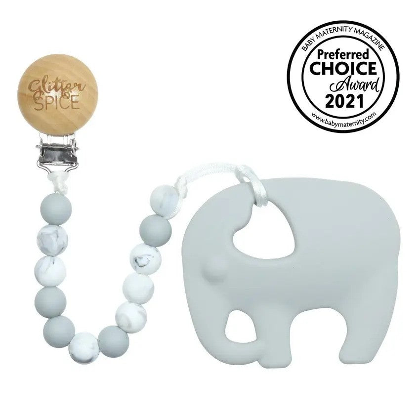 Glitter & Spice Silicone (BPA Free) Teether With Clip Elephant