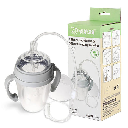 Haakaa Gen-3 Silicone Bottle & Feeding Tube Set Grey