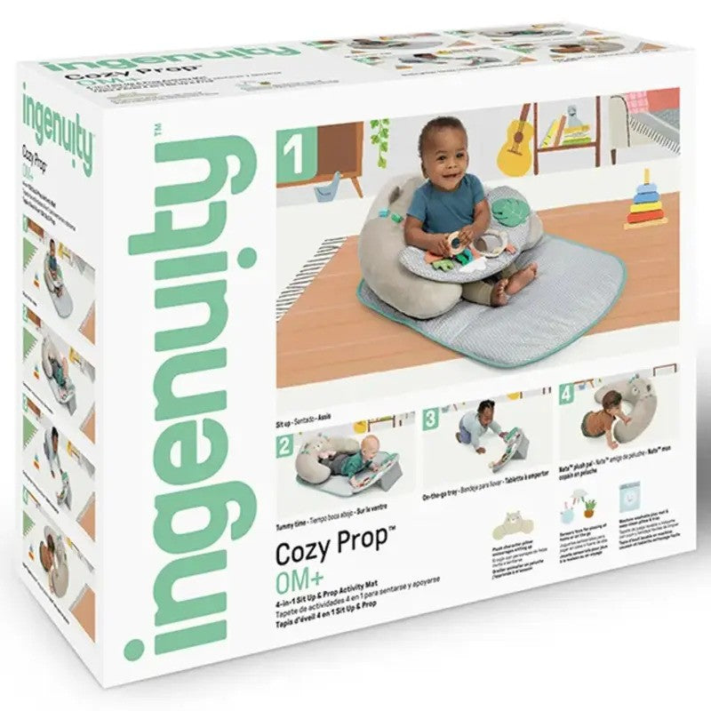 Ingenuity 4-In-1 Sit Up & Prop Activity Play Mat With Toys Nate The Bear (0m-Plus)
