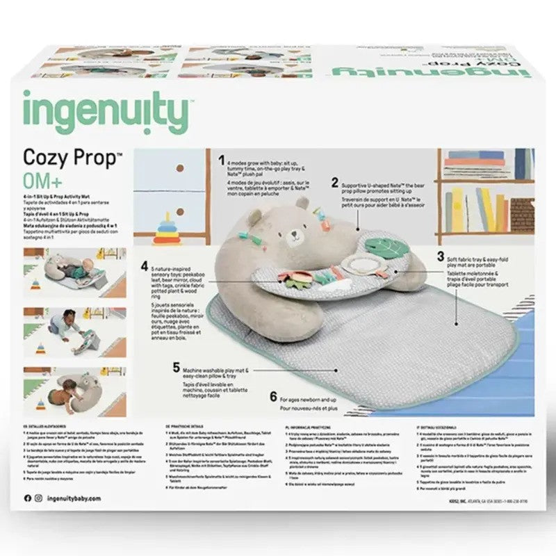 Ingenuity 4-In-1 Sit Up & Prop Activity Play Mat With Toys Nate The Bear (0m-Plus)