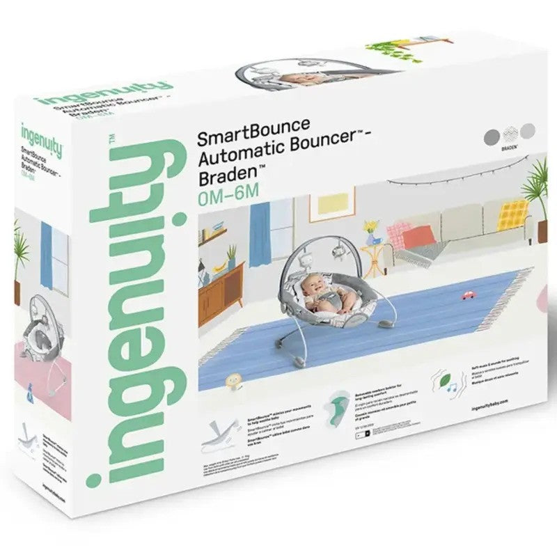 Ingenuity SmartBounce Automatic Baby Bouncer Seat Braden (0-6m)