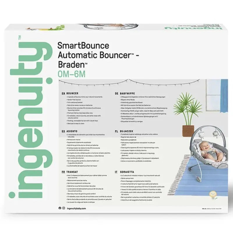 Ingenuity SmartBounce Automatic Baby Bouncer Seat Braden (0-6m)