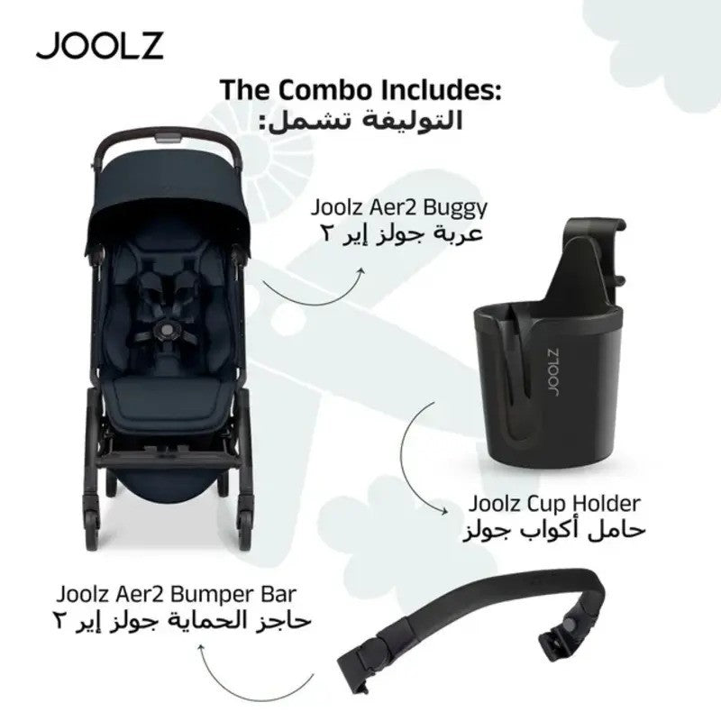 Joolz Aer2 buggy with Bumper Bar + Cup Holder Dark Navy Blue