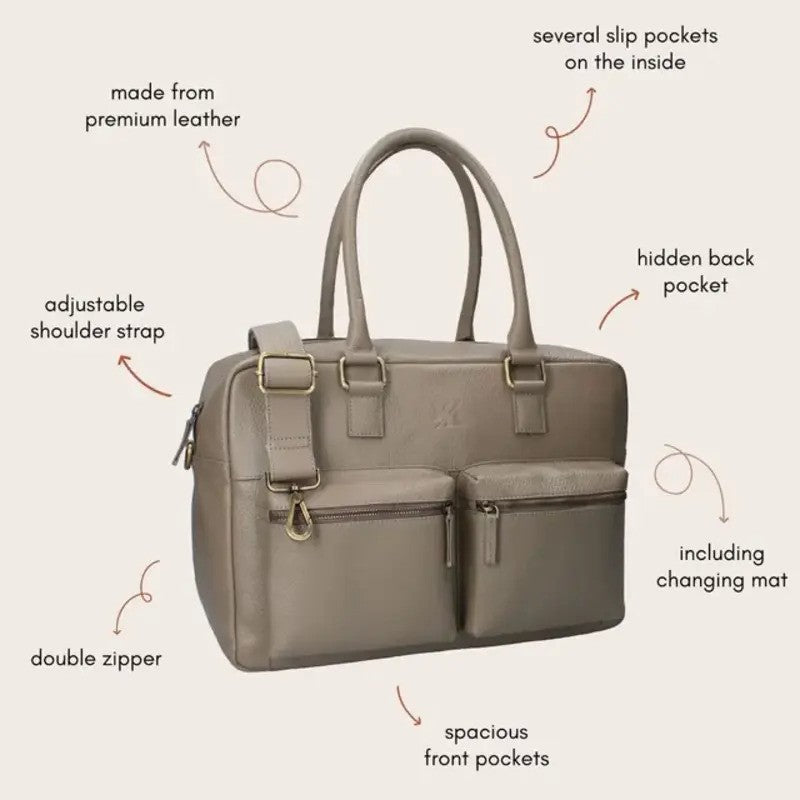 Kidzroom Care Vienna Diaper Bag Lovely Leather Taupe