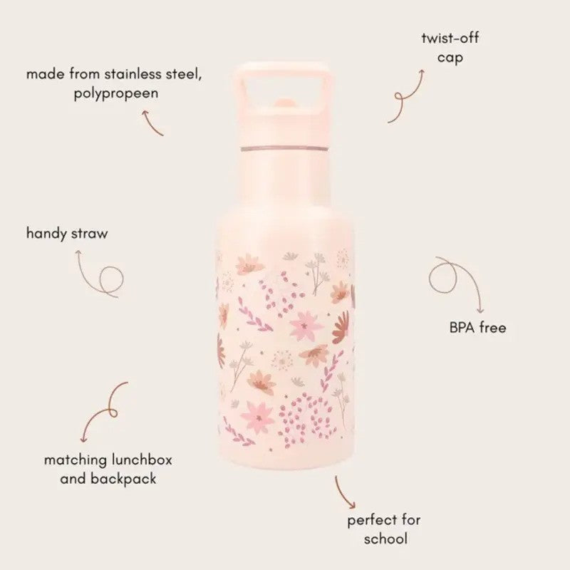 Kidzroom Stainless Steel Drink Bottle 350ml Enchanted Memories Pink