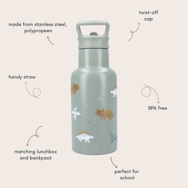 Kidzroom Stainless Steel Drink Bottle 350ml Small Talk Green