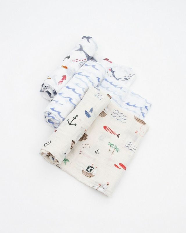 Little Unicorn (3Pack) Cotton Muslin Swaddle Set Shark 2