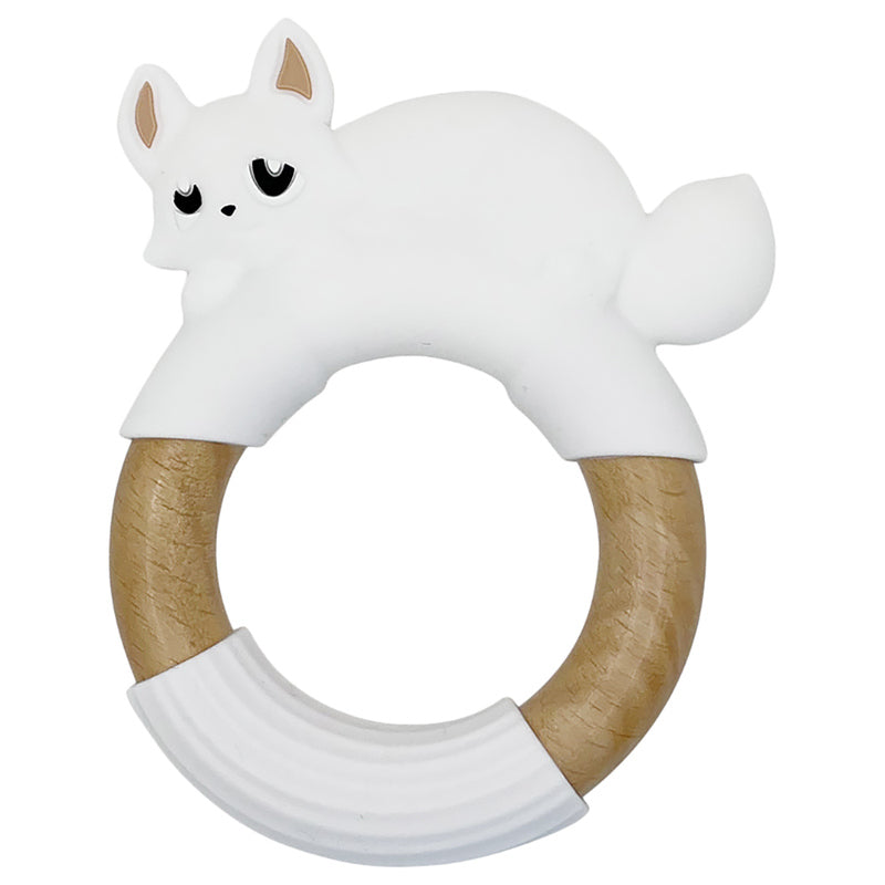 Littlemico Teether Silicone & Wood Fox White (3-12M)