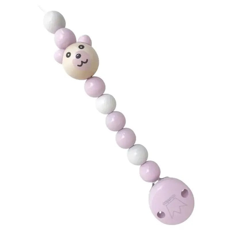 Littlemico Wood Beads Bear Pacifier Holder Pink