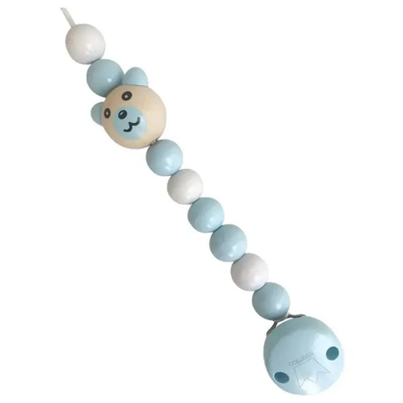Littlemico Wood Beads Bear Pacifier Holder Blue
