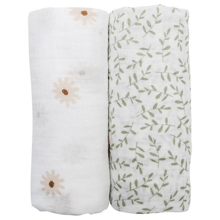 Lulujo Cotton Swaddles (2Pack) Daisy & Greenery