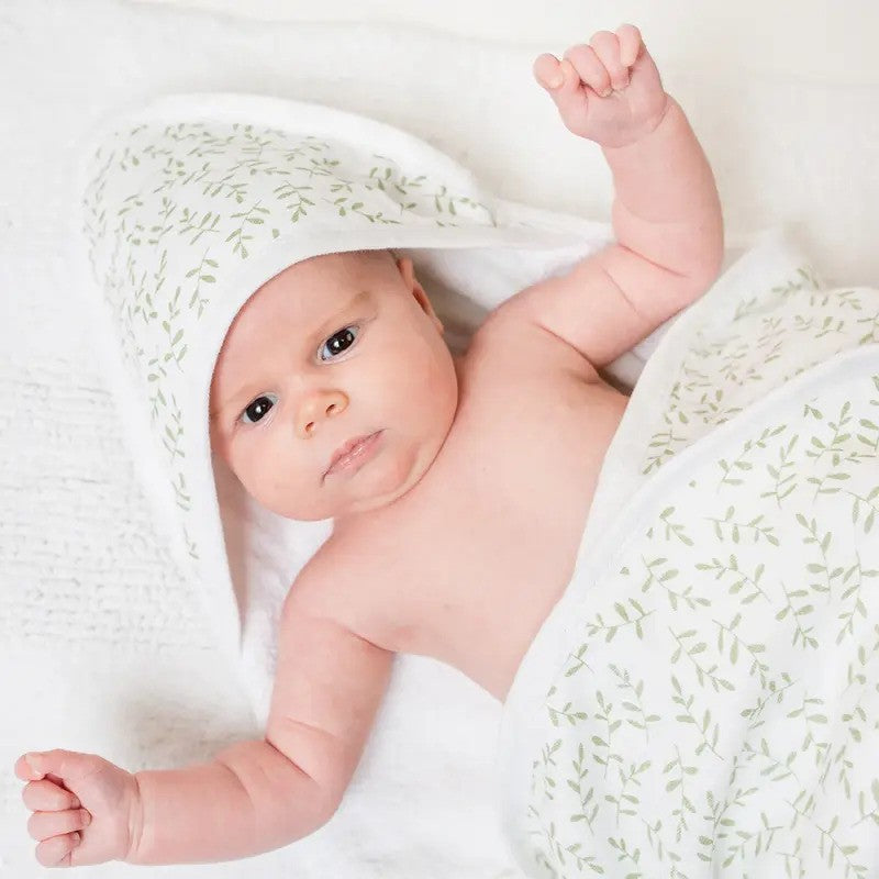 Lulujo Cotton Baby Hooded Towel 0-3Yrs (81x81cm) Greenery