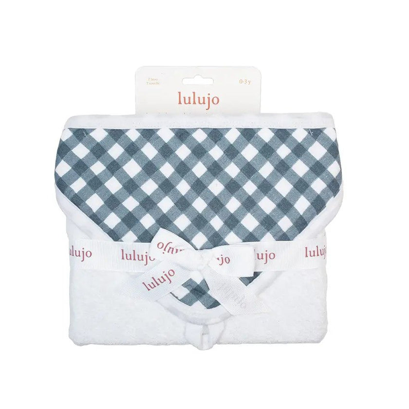 Lulujo Baby Hooded Towel Navy Gingham