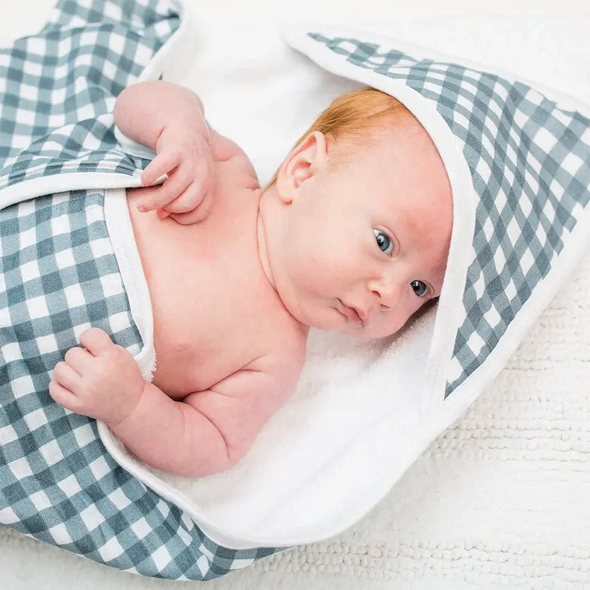 Lulujo Baby Hooded Towel Navy Gingham