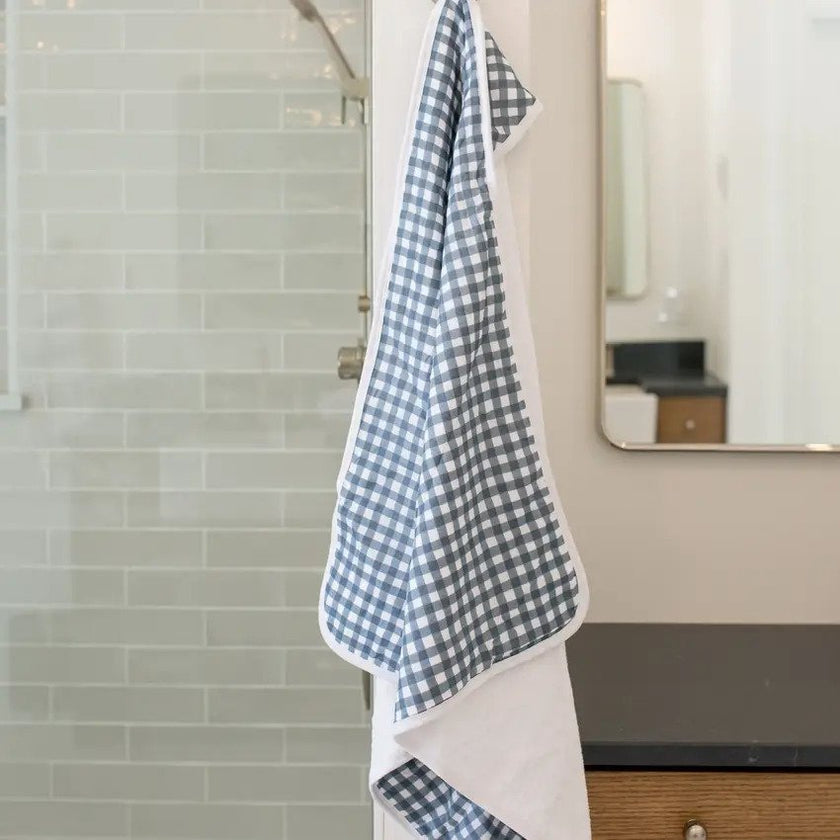 Lulujo Baby Hooded Towel Navy Gingham