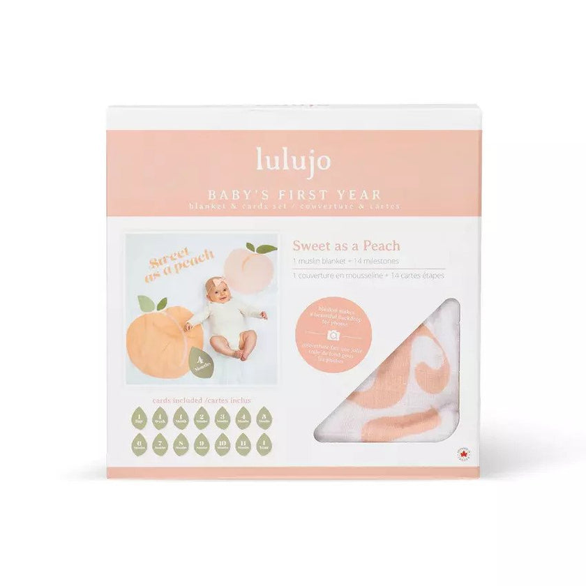 Lulujo Babys First Year Blanket & Cards Set Sweet as a Peach