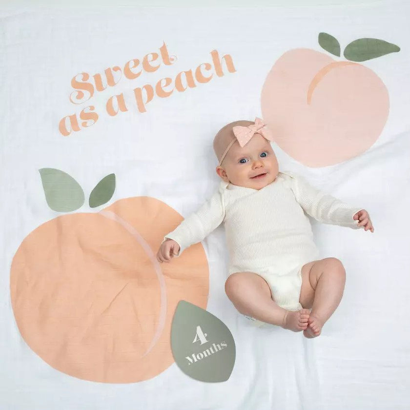 Lulujo Babys First Year Blanket & Cards Set Sweet as a Peach
