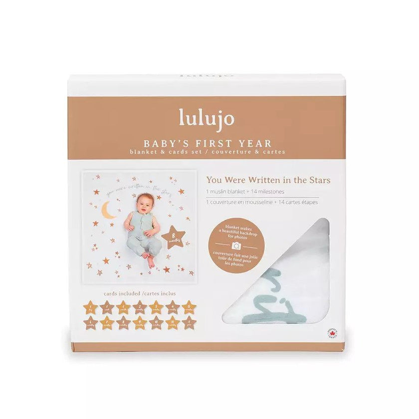 Lulujo Babys First Year Blanket & Cards Set Written in the Stars