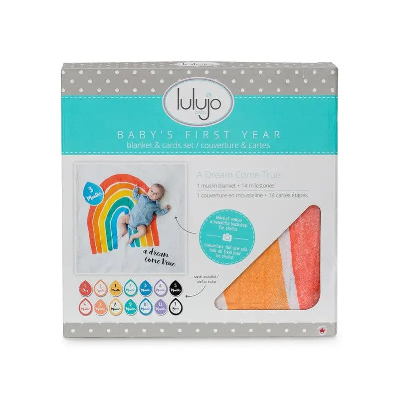 Lulujo Babys First Year Blanket & Cards Set A Dream Come True