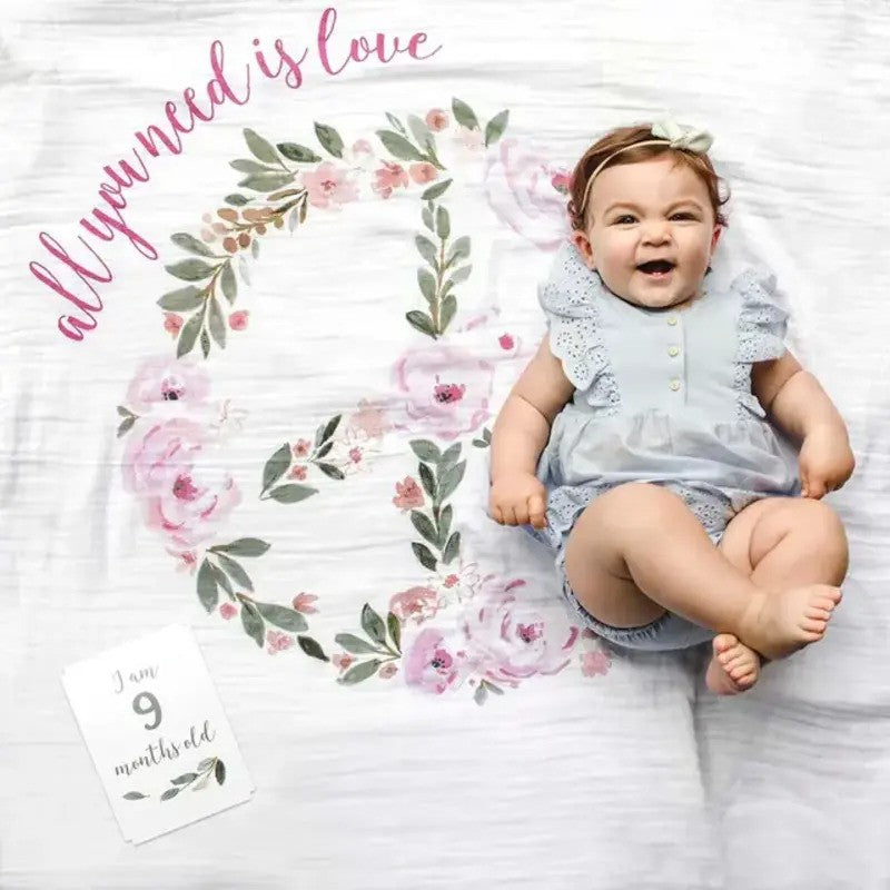 Lulujo Babys First Year Blanket & Cards Set All You Need is Love