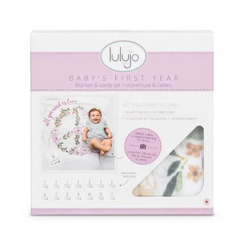 Lulujo Babys First Year Blanket & Cards Set All You Need is Love